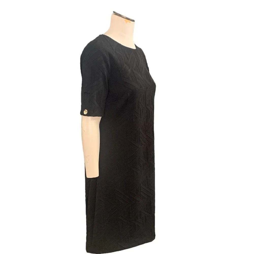 Tommy Hilfiger Textured Knit‎ Short Sleeve Dress Sz 12 Black 134B